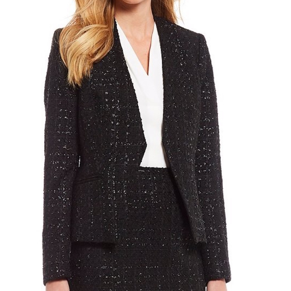 Calvin Klein Metallic Tweed Open Front Jacket NWT
